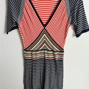 Trina Turk Multicolor Striped V-Neck Midi Dress